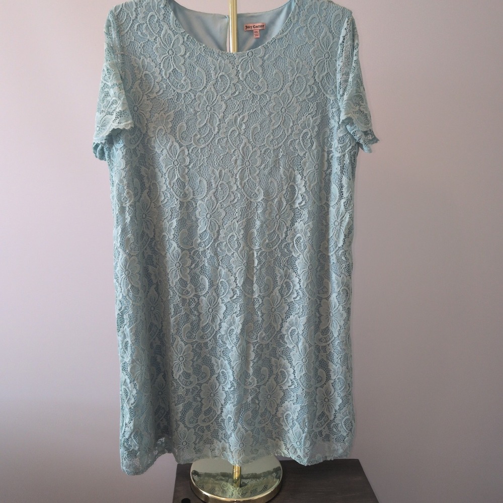 Plus Size Juicy Couture Lace Shift Dress Women XXL Light Blue Short Sleeve